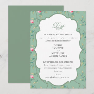 Invitation Dîner de répétition Cameo Green et Basil Green