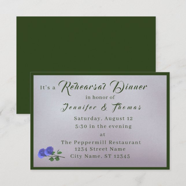 Invitation Dîner de répétition catholique Misty Mauve & Green (Devant / Derrière)