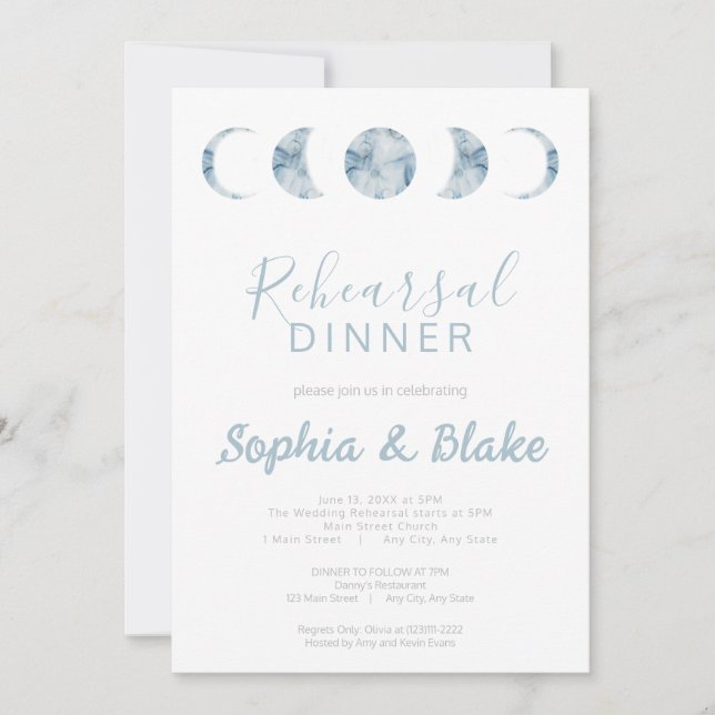 Invitation Dîner de répétition céleste - Phases de lune minim (Devant)