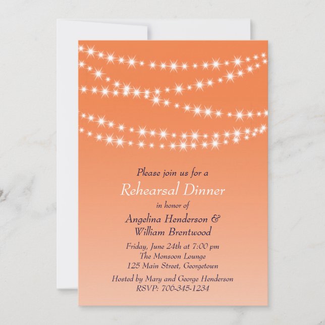 Invitation Dîner de répétition Celosia Orange Twinkle Lights (Devant)