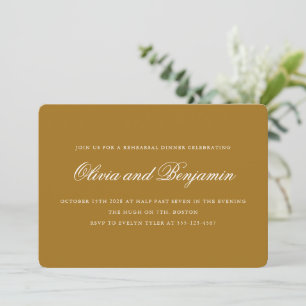 Invitation Dîner de répétition chic en or moutarde Script élé