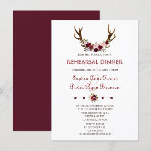 Invitation Dîner de répétition Chic Fall Marsala Floral Antle