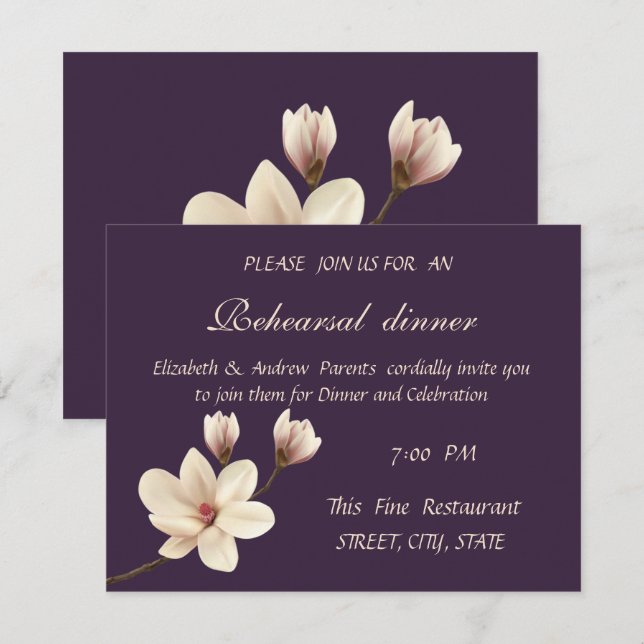 Invitation Dîner De Répétition Chic Magnolia Élégant (Devant / Derrière)