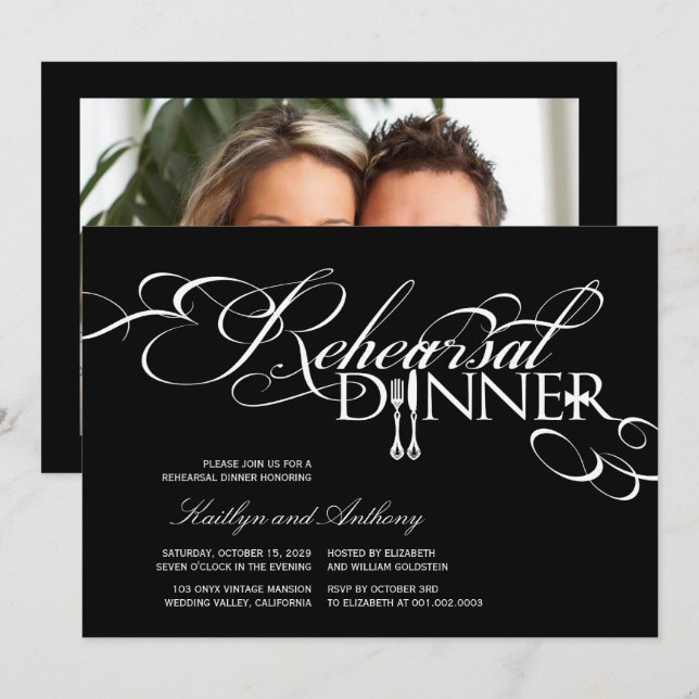 Invitation Dîner de répétition Classique Défilés de mariage I (Devant / Derrière)