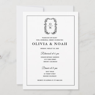INVITATION DÎNER DE RÉPÉTITION CLASSIQUE ÉLÉGANT NOIR & BLANC
