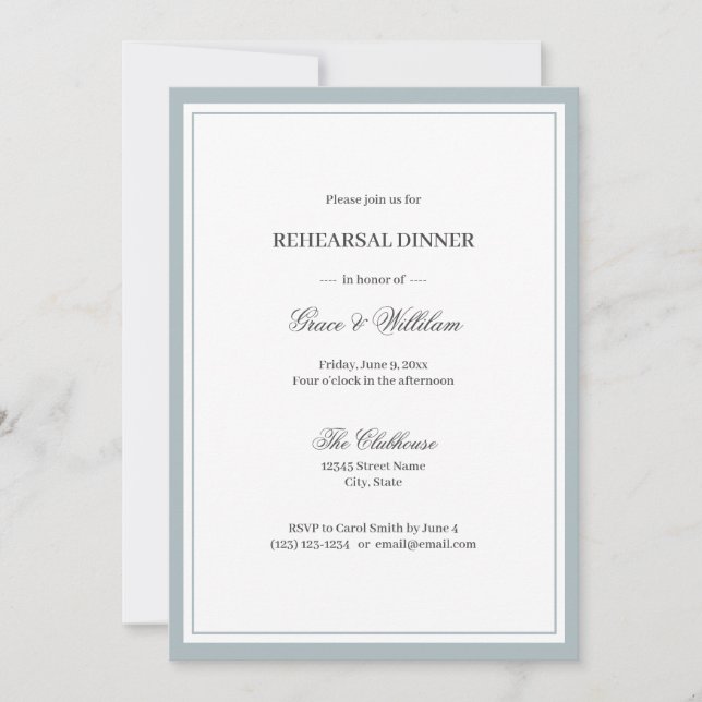 Invitation Dîner de répétition classique et élégant (Devant)