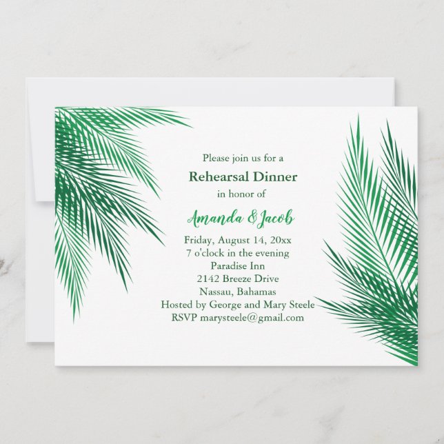 Invitation Dîner de répétition classique Feuille Palm Vert (Devant)