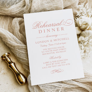 Invitation Dîner de répétition classique Rose or Mariage