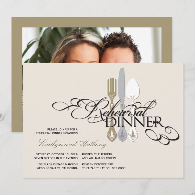 Invitation Dîner de répétition Classique Scrolls 2 Mariage In (Devant / Derrière)