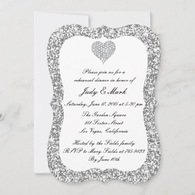 Invitation Dîner de répétition Coeur de Parties scintillant d (Devant)