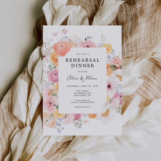 Invitation Dîner de répétition coloré Pastel Floral (Créateur téléchargé)
