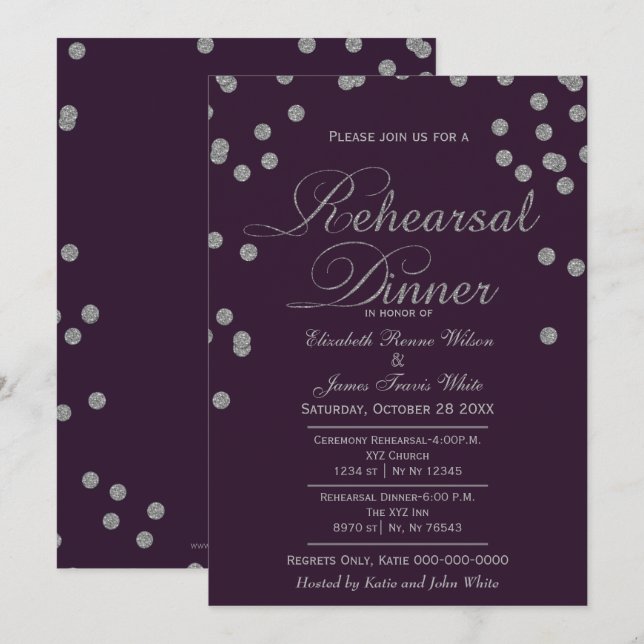 Invitation Dîner de répétition Confetti Parties scintillant d (Devant / Derrière)
