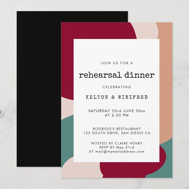 Invitation Dîner de répétition contemporaine aux formes Abstr (Devant / Derrière)