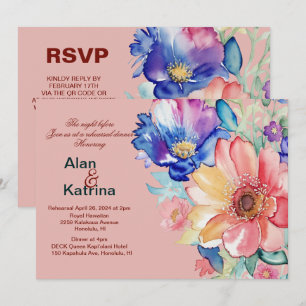 Invitation Dîner de répétition corail rose floral audacieux