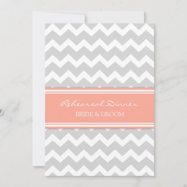 Invitation Dîner de répétition Coral Grey Chevron (Devant)