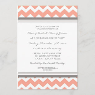 Invitation Dîner de répétition Coral Grey Chevron