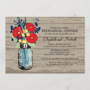 Invitation Dîner de répétition Daisées de l'Rustic Mason Jar 