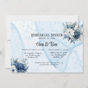 Invitation Dîner de répétition d'alcool bleu floral de la mar