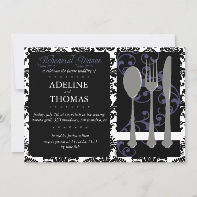 Invitation Dîner de répétition Damas :Invitation (Devant)