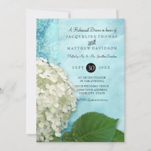 Invitation Dîner de répétition Damask White Hydrangea Mariage