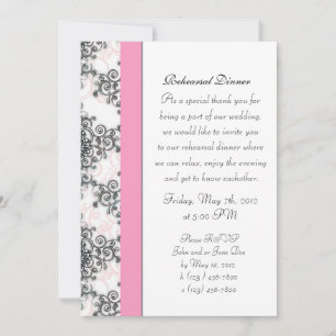 Invitation Dîner de répétition damassé rose noir blanc