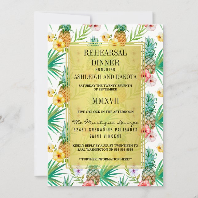 Invitation Dîner de répétition d'ananas et d'hibiscus tropica (Devant)