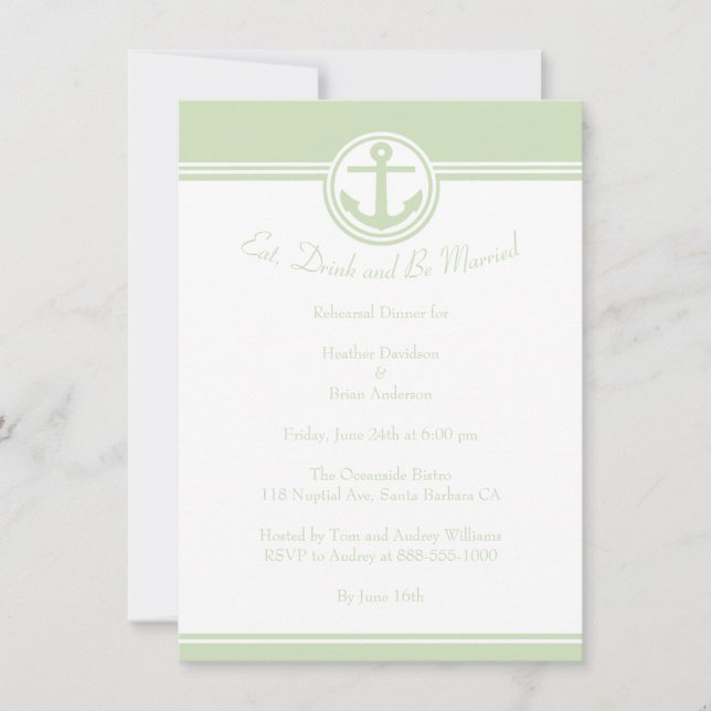 Invitation Dîner de répétition d'Ancres nautiques Mint Green  (Devant)