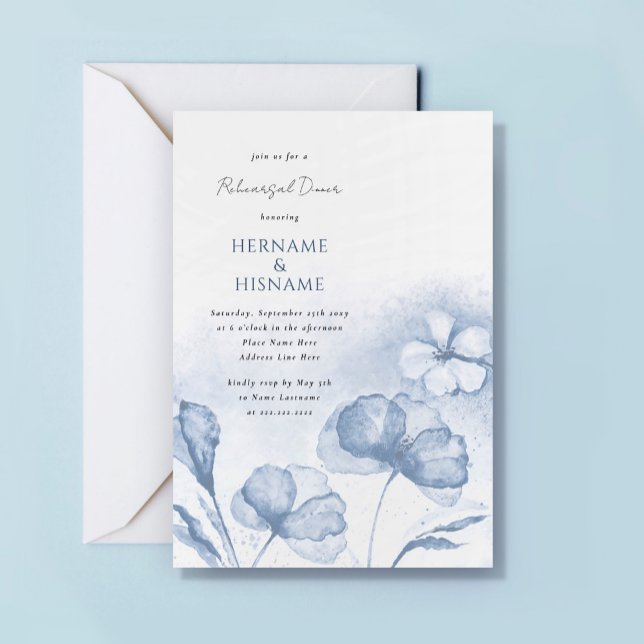 Invitation Dîner de répétition d'aquarelle bleu-bleu foncé (Créateur téléchargé)
