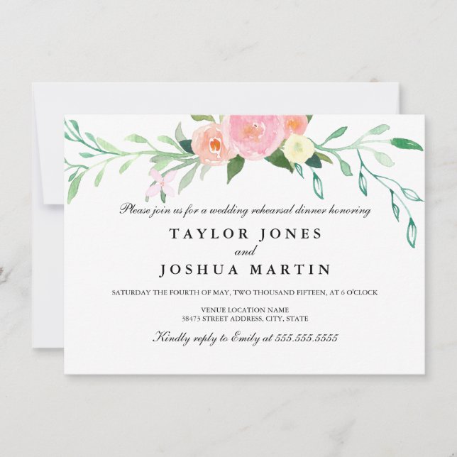 Invitation Dîner de répétition d'aquarelle fleur sauvage Invi (Devant)