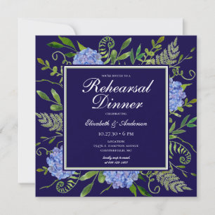 Invitation Dîner de répétition d'aquarelle florale Blue Hydra