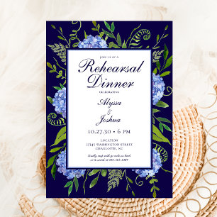 Invitation Dîner de répétition d'aquarelle florale Blue Hydra