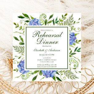 Invitation Dîner de répétition d'aquarelle florale Blue Hydra