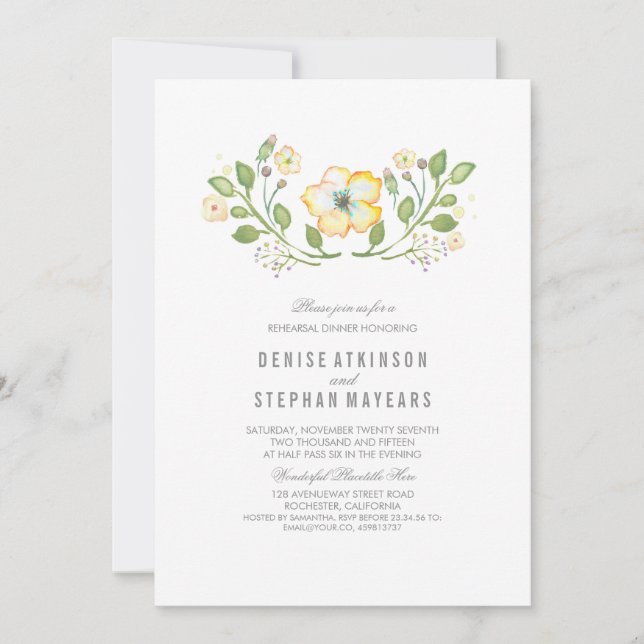 Invitation Dîner de répétition d'aquarelle jaune (Devant)