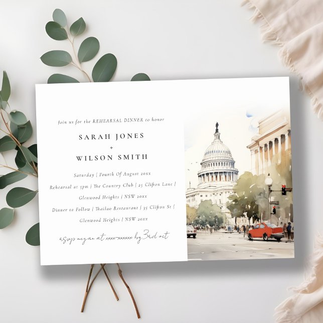 Invitation Dîner de répétition d'aquarelle minimal Washington (Créateur téléchargé)