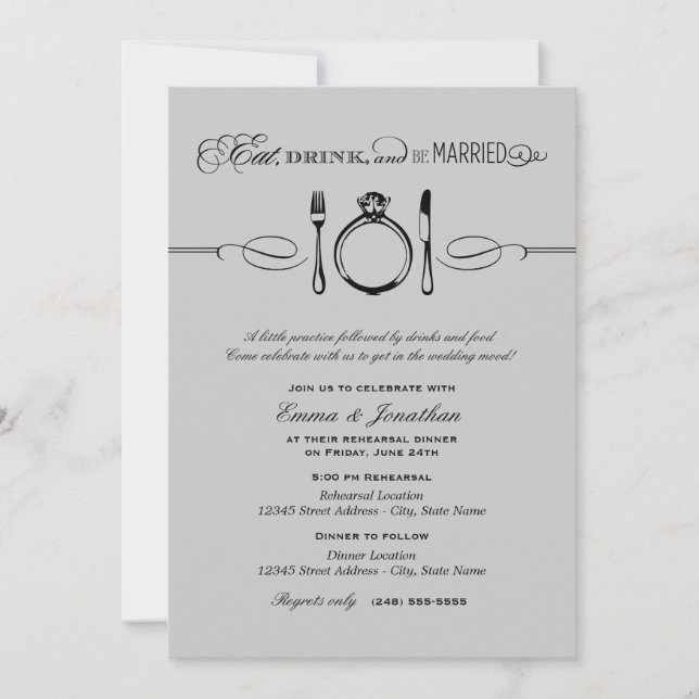 Invitation Dîner de répétition d'argent pour boire et être ma (Devant)
