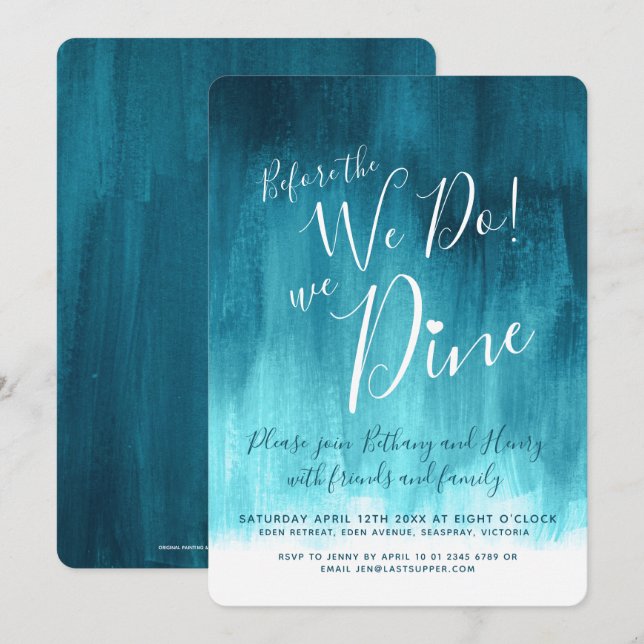 Invitation Dîner de répétition d'art turquoise avant de faire (Devant / Derrière)