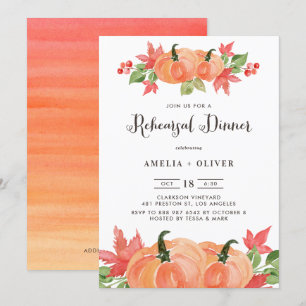 Invitation Dîner de répétition d'automne Citrouille d'aquarel