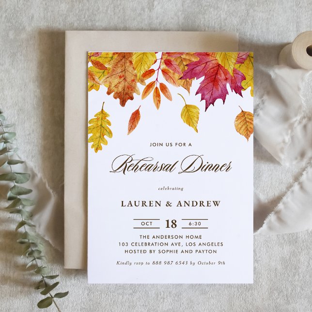 Invitation Dîner de répétition d'automne Feuille de l'aquarel (Créateur téléchargé)