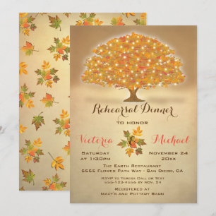 Invitation Dîner de répétition d'automne rustique avec lumièr