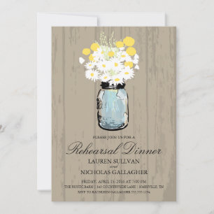 Invitation Dîner de répétition de Blue Mason Jar et Daisies