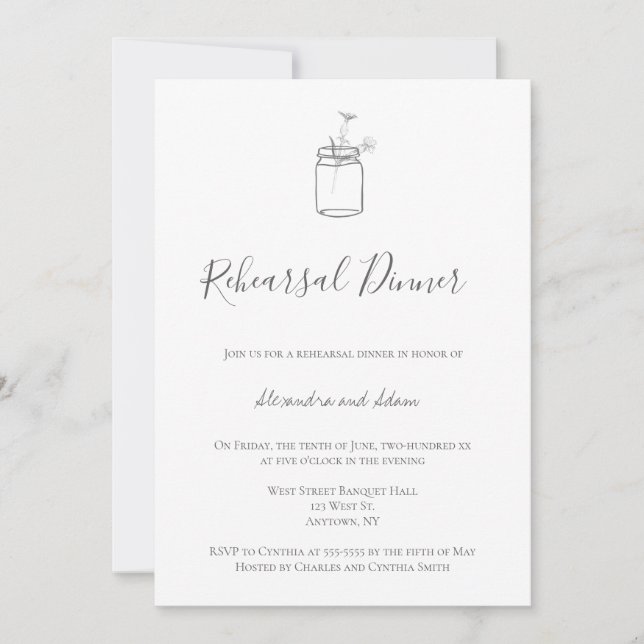 Invitation Dîner de répétition de bocal de mason rustique gri (Devant)