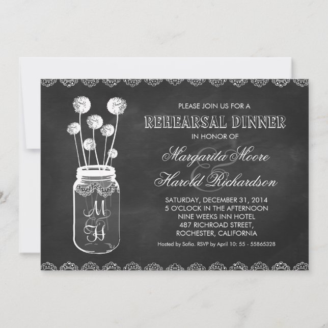 Invitation Dîner de répétition de bocal de tableau noir invit (Devant)