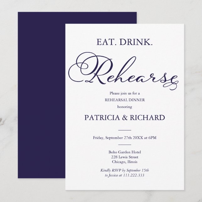 Invitation Dîner De Répétition De Boissons Élégante De Répéti (Devant / Derrière)