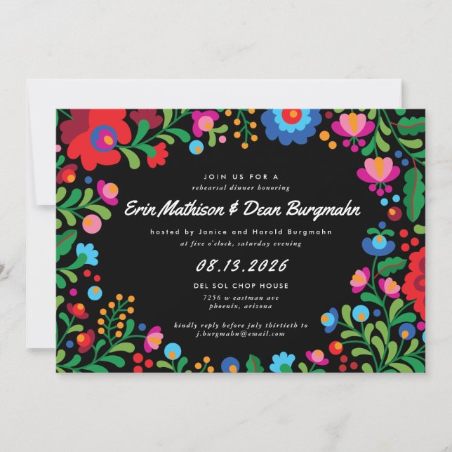 Invitation Dîner de répétition de broderie mexicaine Invitati (Devant)