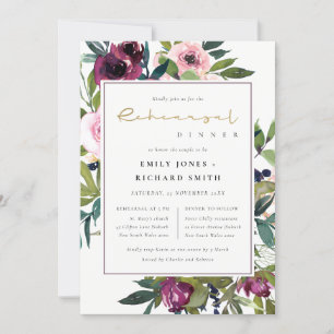 INVITATION DÎNER DE RÉPÉTITION DE BUNCH FLORAL BURGUNDY