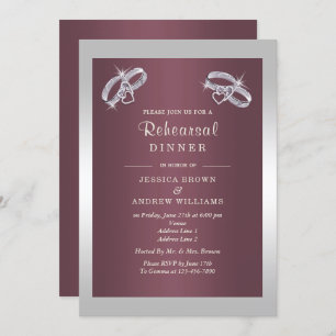 Invitation Dîner de répétition de Burgandy et anneaux d'argen