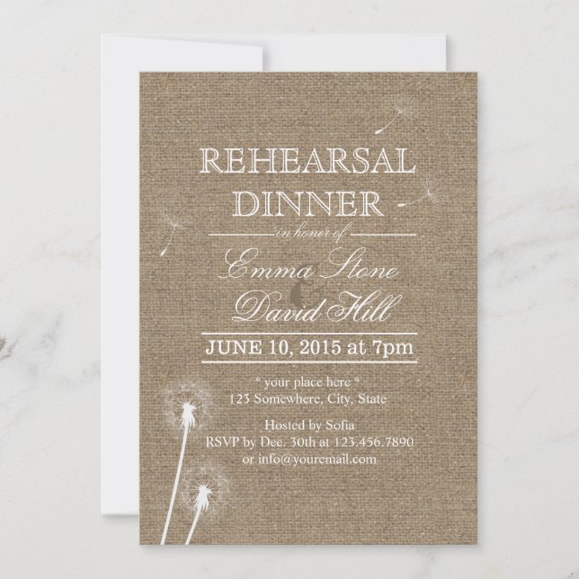 Invitation Dîner de répétition de Burlap Rustique (Devant)