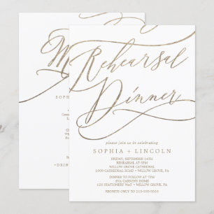 Invitation Dîner de répétition de calligraphie d'or romantiqu