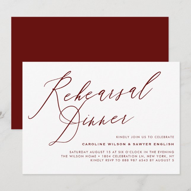 Invitation Dîner de répétition de calligraphie élégant de Bou (Devant / Derrière)