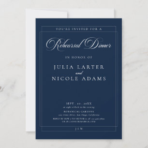 Invitation Dîner de répétition de calligraphie ivoire Navy cl
